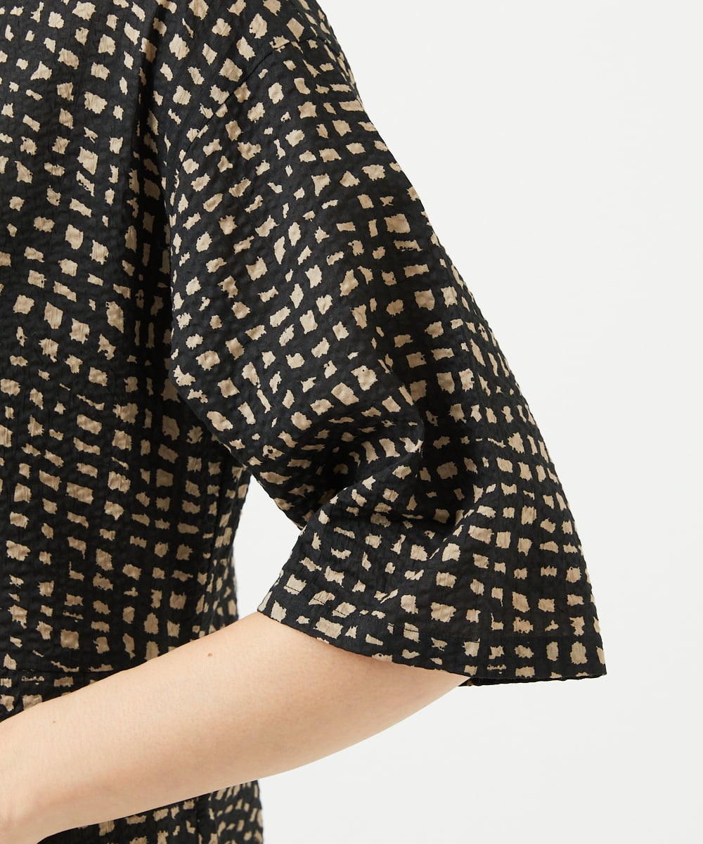 NGEJB11390 GIANNI LO GIUDICE(ジャンニ ロ ジュディチェ) [洗える・日本製]ミラクルウェーブブロックプリントワンピース ブラック