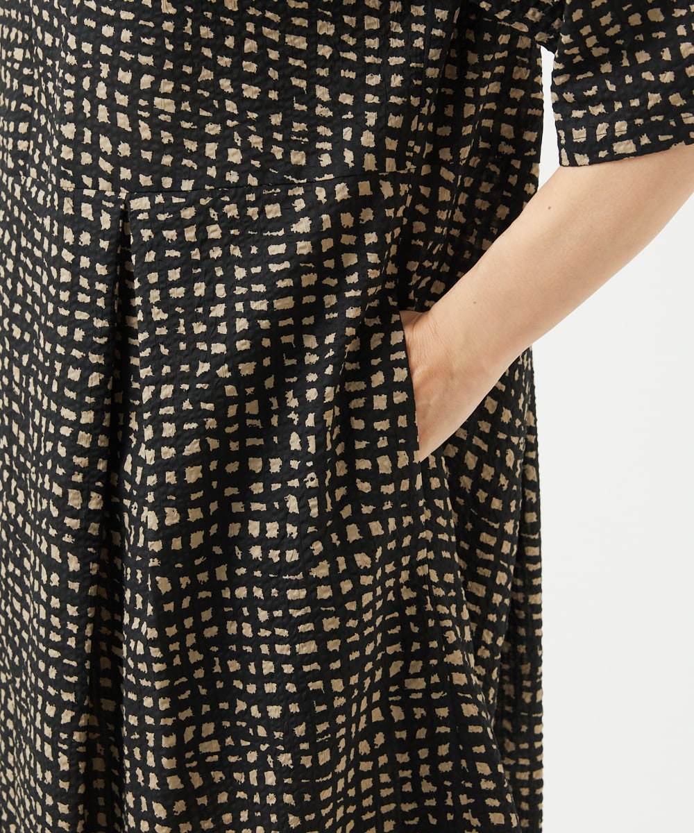 NGEJB11390 GIANNI LO GIUDICE(ジャンニ ロ ジュディチェ) [洗える・日本製]ミラクルウェーブブロックプリントワンピース ブラック