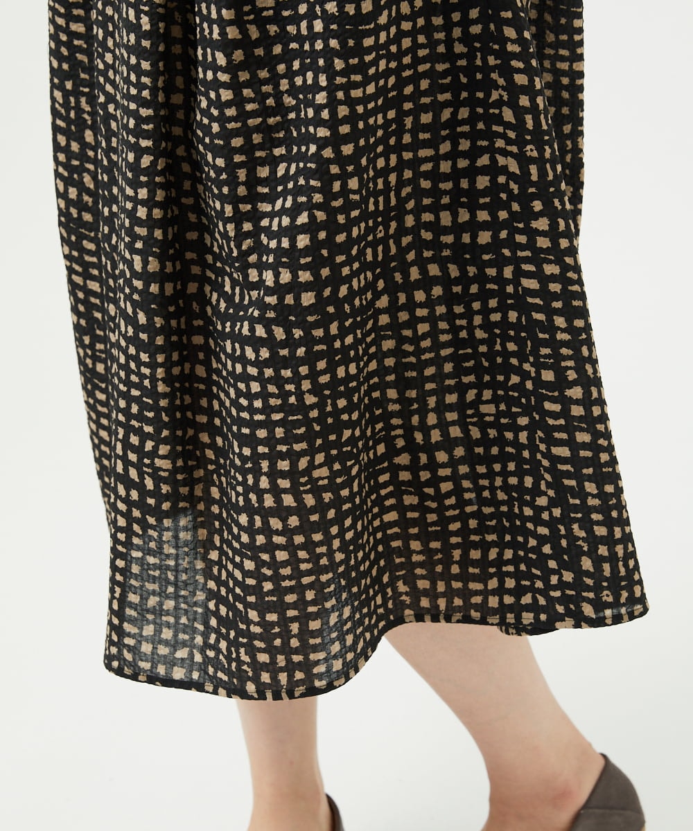 NGEJB11390 GIANNI LO GIUDICE(ジャンニ ロ ジュディチェ) [洗える・日本製]ミラクルウェーブブロックプリントワンピース ブラック