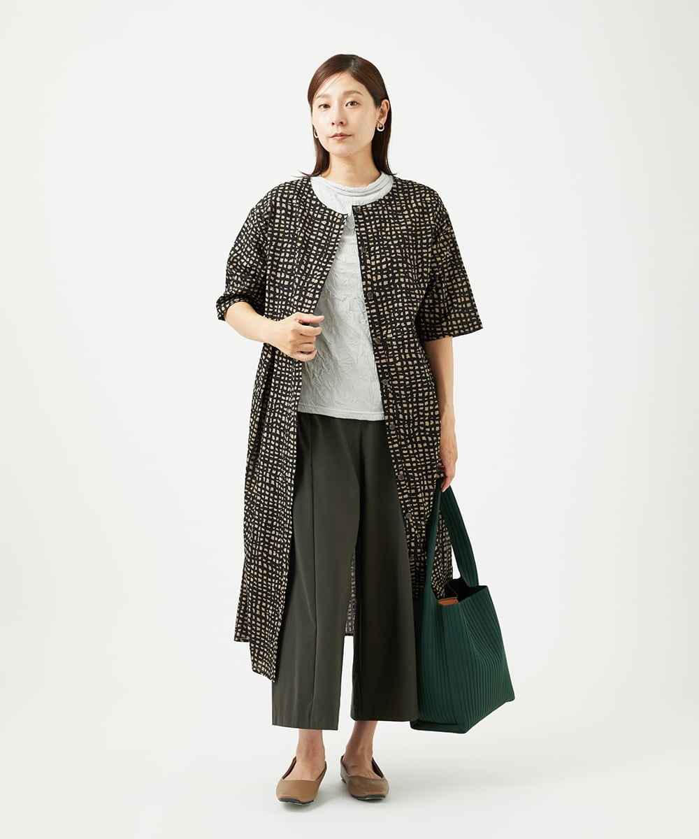 NGEJB11390 GIANNI LO GIUDICE(ジャンニ ロ ジュディチェ) [洗える・日本製]ミラクルウェーブブロックプリントワンピース ブラック