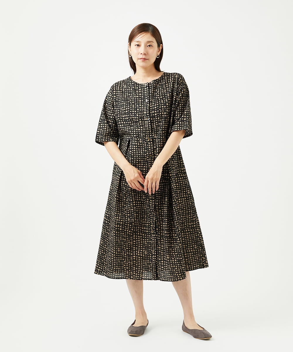 NGEJB11390 GIANNI LO GIUDICE(ジャンニ ロ ジュディチェ) [洗える・日本製]ミラクルウェーブブロックプリントワンピース ブラック