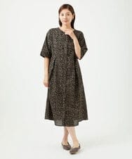 NGEJB11390 GIANNI LO GIUDICE(ジャンニ ロ ジュディチェ) [洗える・日本製]ミラクルウェーブブロックプリントワンピース ブラック