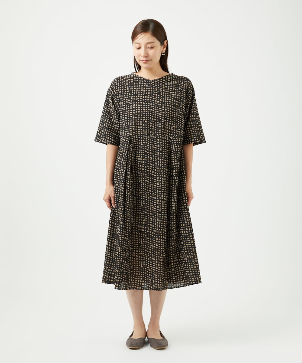 NGEJB11390 GIANNI LO GIUDICE(ジャンニ ロ ジュディチェ) [洗える・日本製]ミラクルウェーブブロックプリントワンピース ブラック