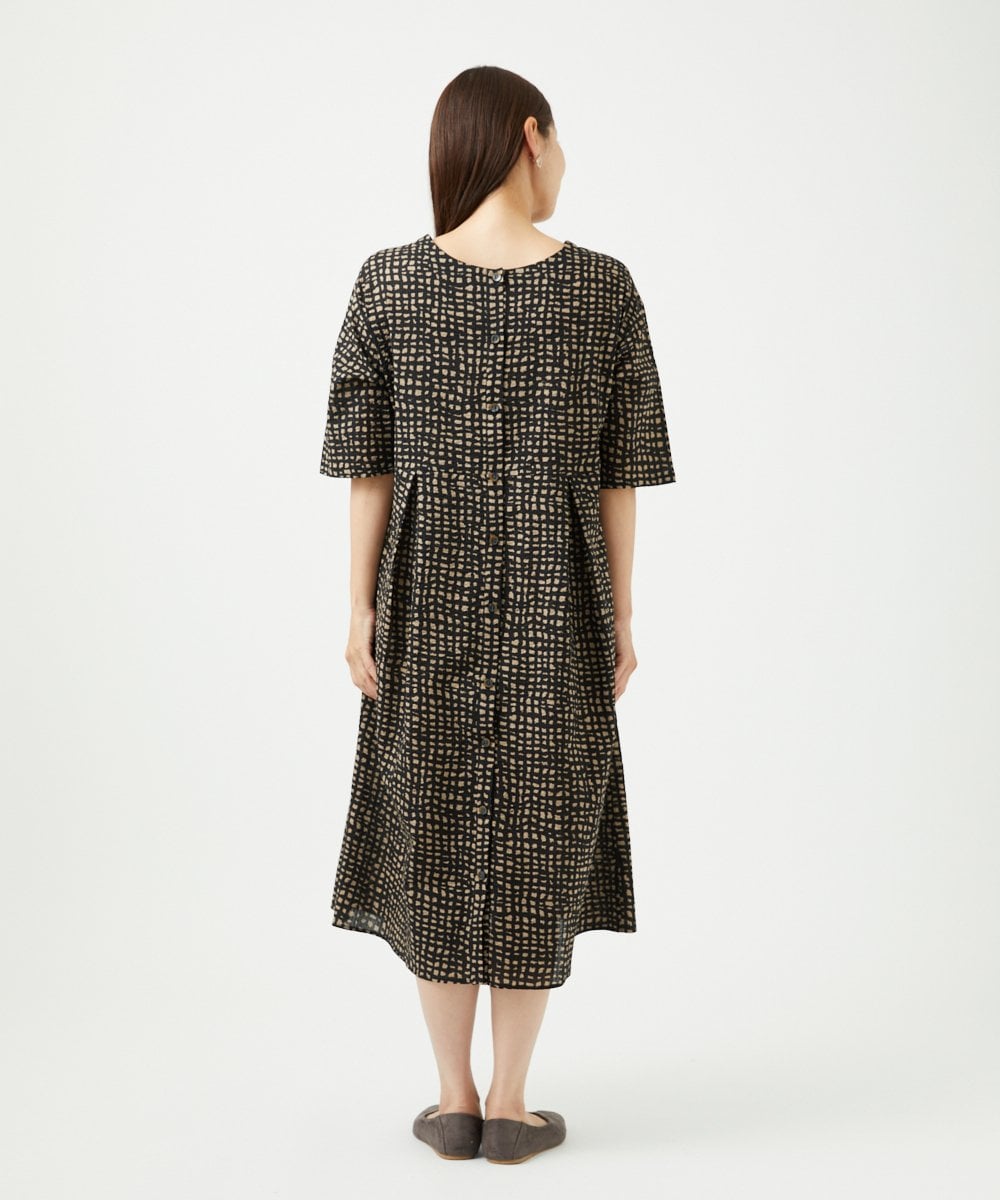 NGEJB11390 GIANNI LO GIUDICE(ジャンニ ロ ジュディチェ) [洗える・日本製]ミラクルウェーブブロックプリントワンピース ブラック