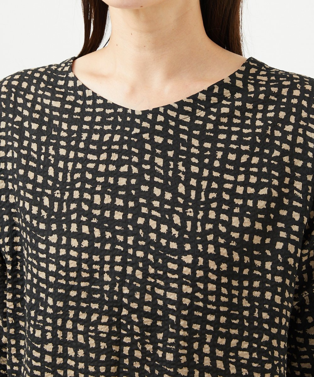 NGEJB11390 GIANNI LO GIUDICE(ジャンニ ロ ジュディチェ) [洗える・日本製]ミラクルウェーブブロックプリントワンピース ブラック