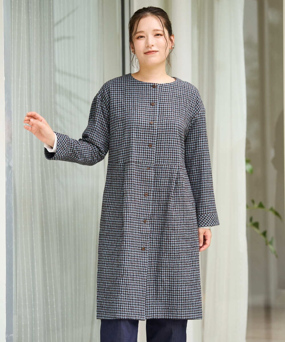 NGEJD19390 GIANNI LO GIUDICE(ジャンニ ロ ジュディチェ) [日本製]コットンウールギンガムチェックシャツワンピース ブラック