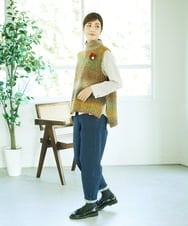 NGFAE13270 GIANNI LO GIUDICE(ジャンニ ロ ジュディチェ) カスリブークレニットベスト ベージュ×オレンジ系