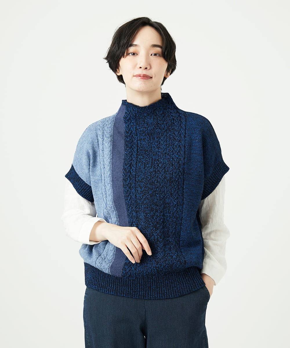 NGFAE20330 GIANNI LO GIUDICE(ジャンニ ロ ジュディチェ) [日本製]SILEインターシャニットベスト ネイビー