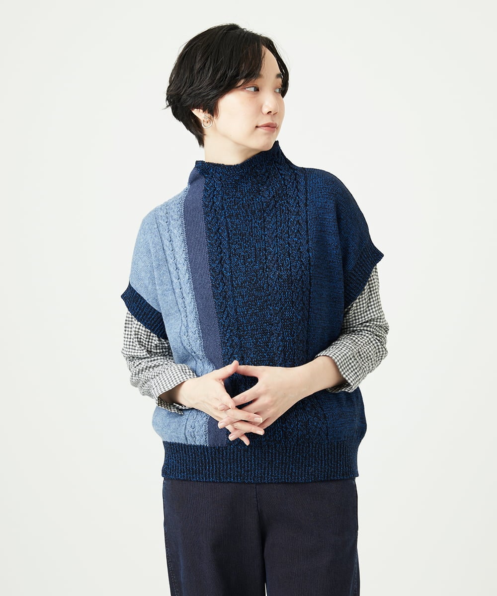 NGFAE20330 GIANNI LO GIUDICE(ジャンニ ロ ジュディチェ) [日本製]SILEインターシャニットベスト ネイビー