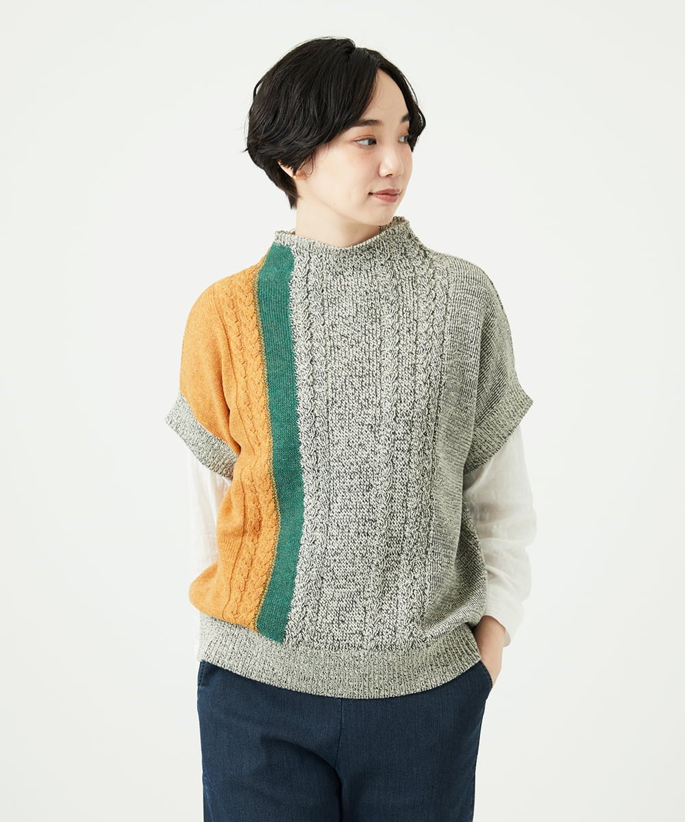 NGFAE20330 GIANNI LO GIUDICE(ジャンニ ロ ジュディチェ) [日本製]SILEインターシャニットベスト アイボリー
