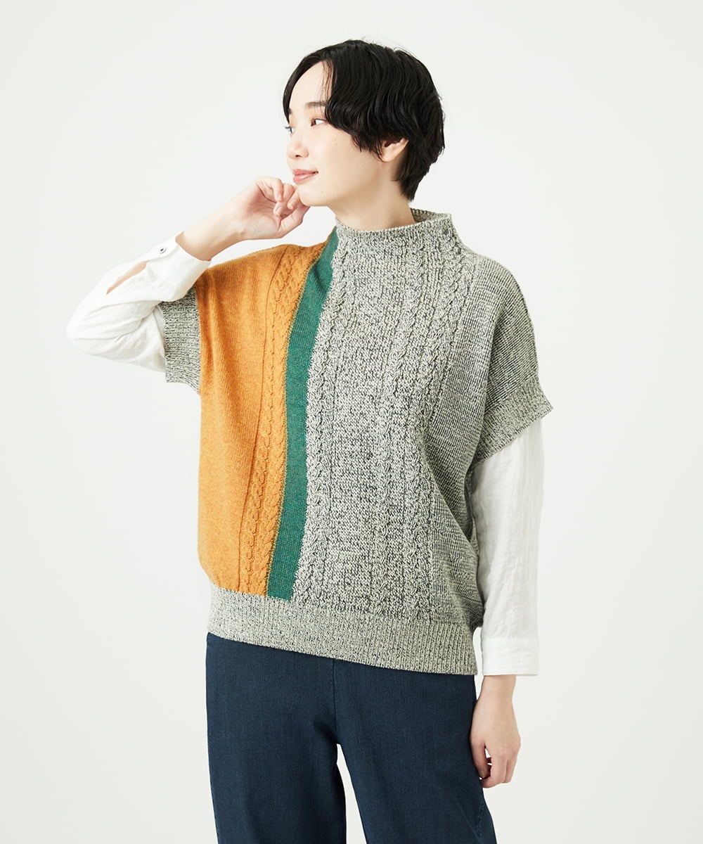 NGFAE20330 GIANNI LO GIUDICE(ジャンニ ロ ジュディチェ) [日本製]SILEインターシャニットベスト アイボリー