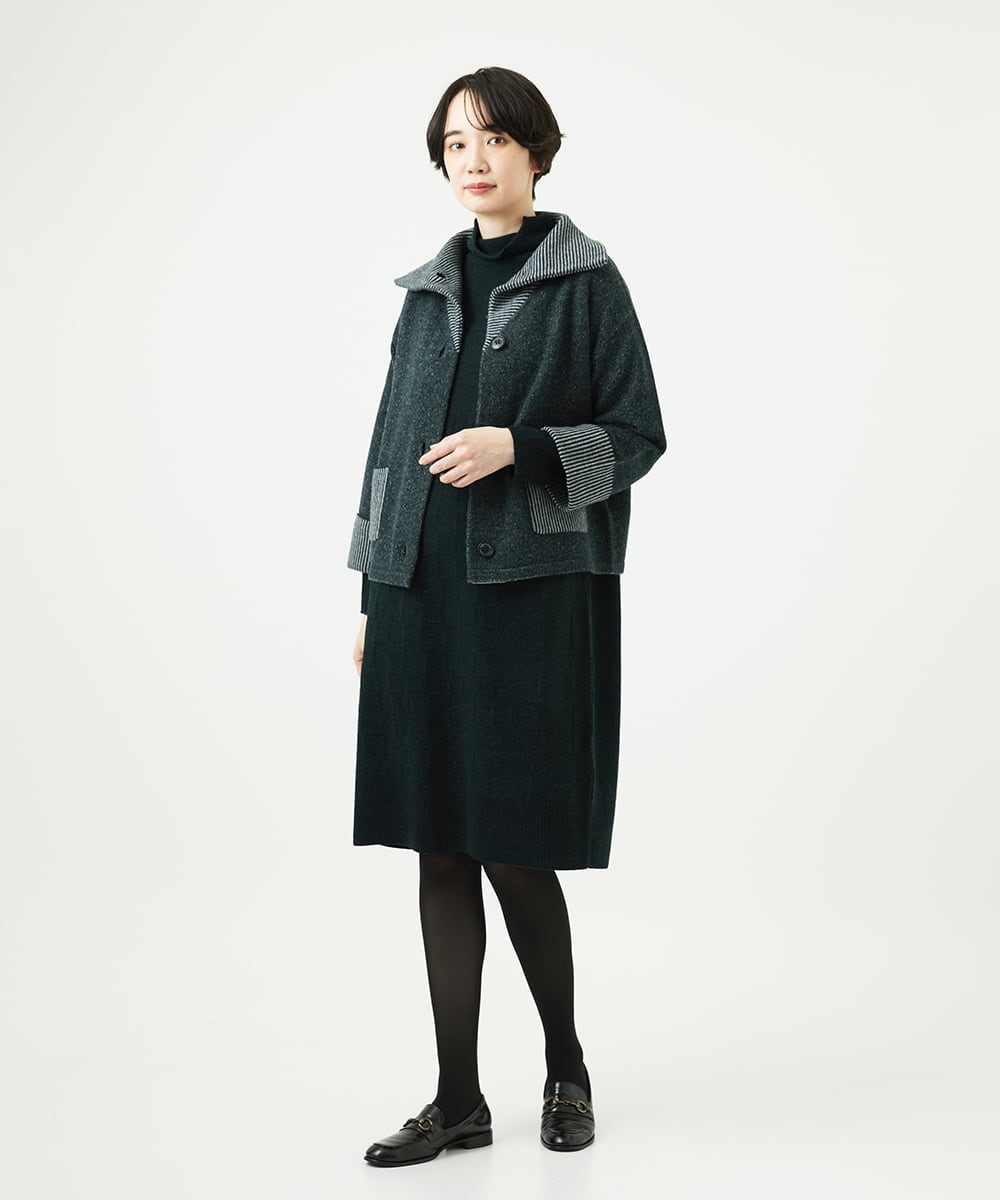 NGFAE41360 GIANNI LO GIUDICE(ジャンニ ロ ジュディチェ) エキストラファインメリノウールニットワンピース ダークグリーン