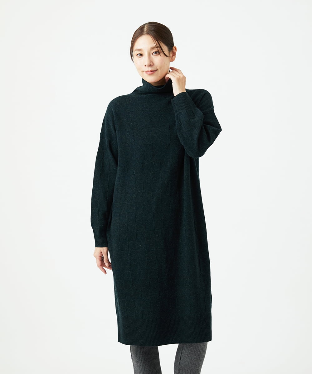 NGFAE41360 GIANNI LO GIUDICE(ジャンニ ロ ジュディチェ) エキストラファインメリノウールニットワンピース ダークグリーン