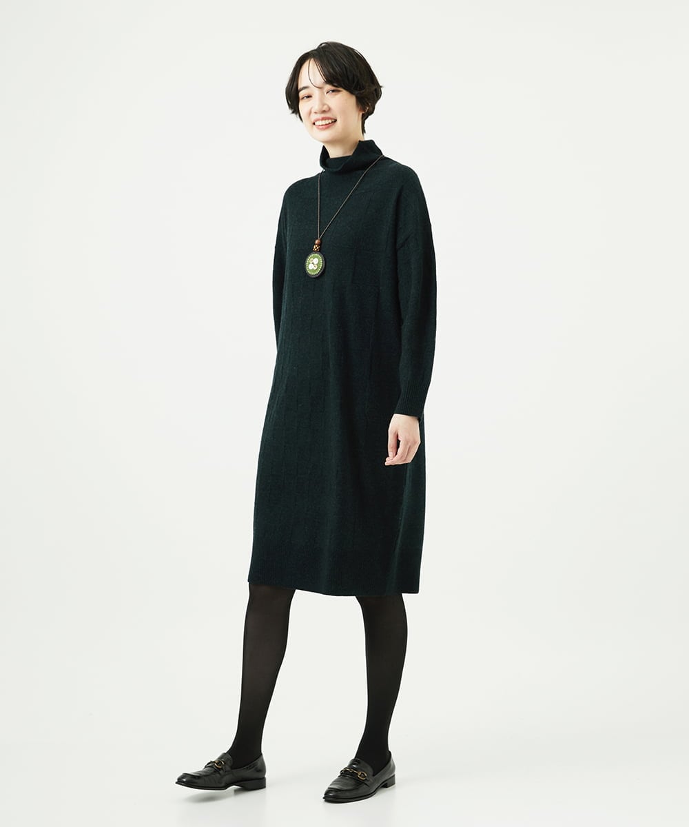 NGFAE41360 GIANNI LO GIUDICE(ジャンニ ロ ジュディチェ) エキストラファインメリノウールニットワンピース ダークグリーン