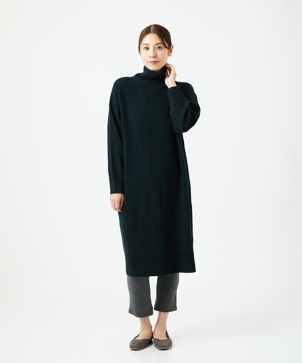 NGFAE41360 GIANNI LO GIUDICE(ジャンニ ロ ジュディチェ) エキストラファインメリノウールニットワンピース ダークグリーン