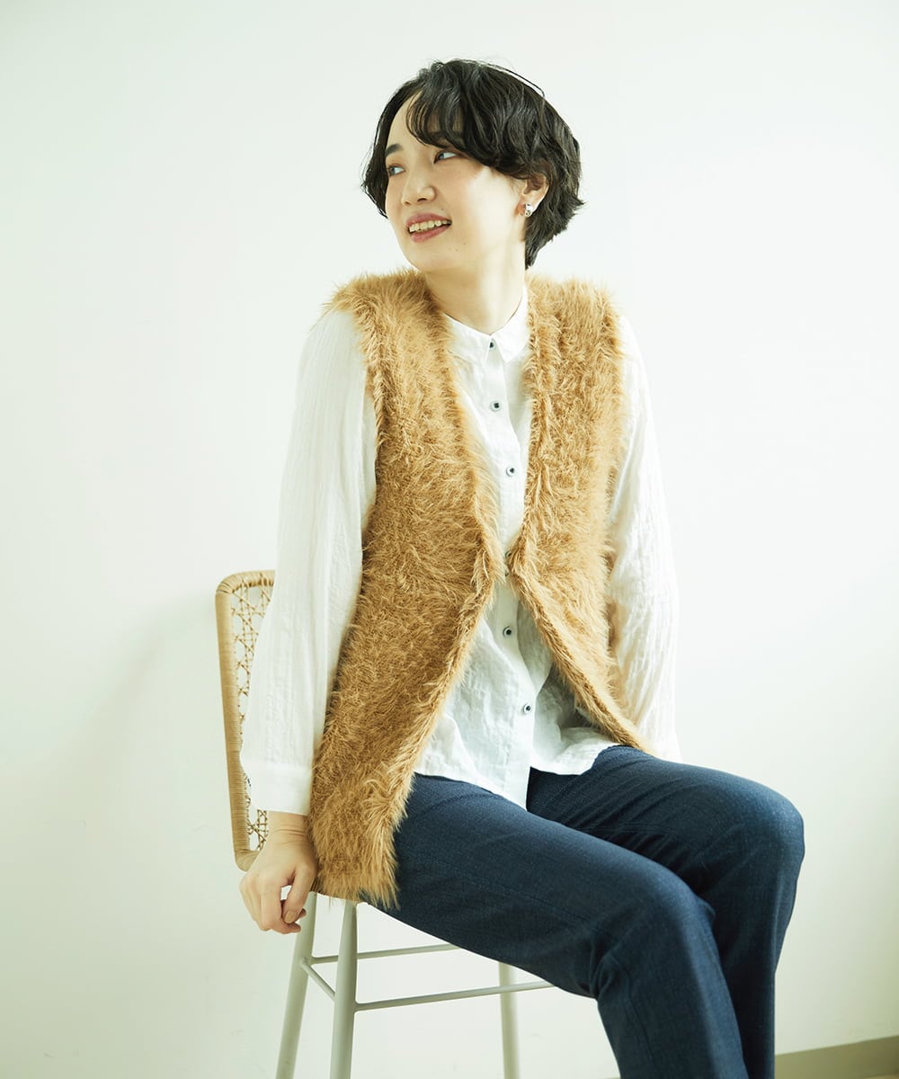 NGFAF10180 GIANNI LO GIUDICE(ジャンニ ロ ジュディチェ) フェザーヤーンニットベスト ベージュ