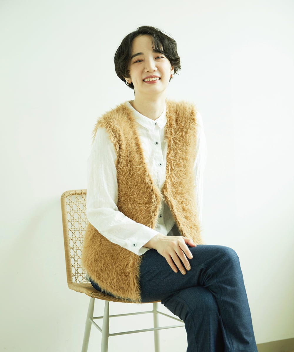 NGFAF10180 GIANNI LO GIUDICE(ジャンニ ロ ジュディチェ) フェザーヤーンニットベスト ベージュ