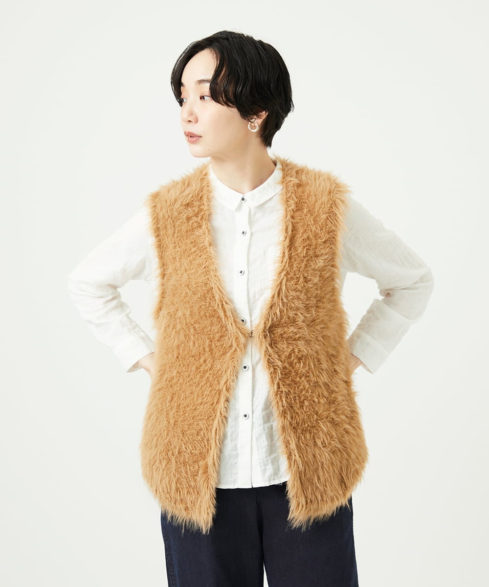 NGFAF10180 GIANNI LO GIUDICE(ジャンニ ロ ジュディチェ) フェザーヤーンニットベスト ベージュ
