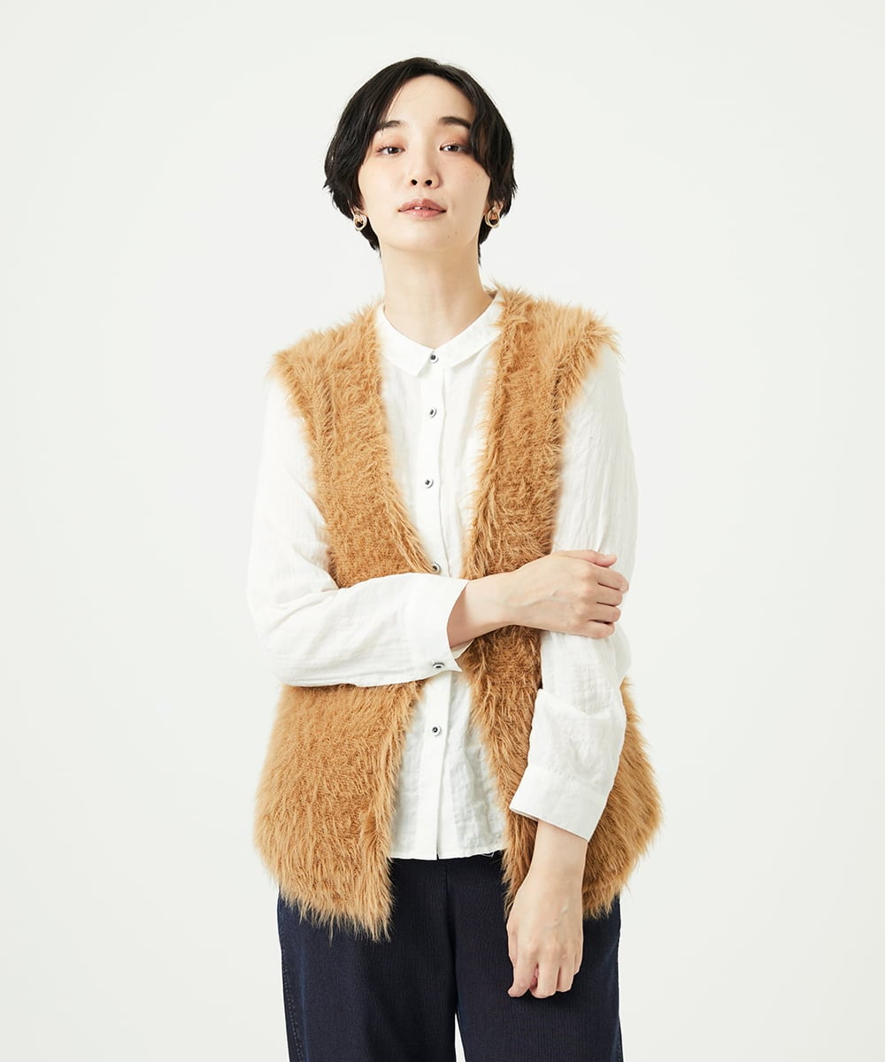 NGFAF10180 GIANNI LO GIUDICE(ジャンニ ロ ジュディチェ) フェザーヤーンニットベスト ベージュ