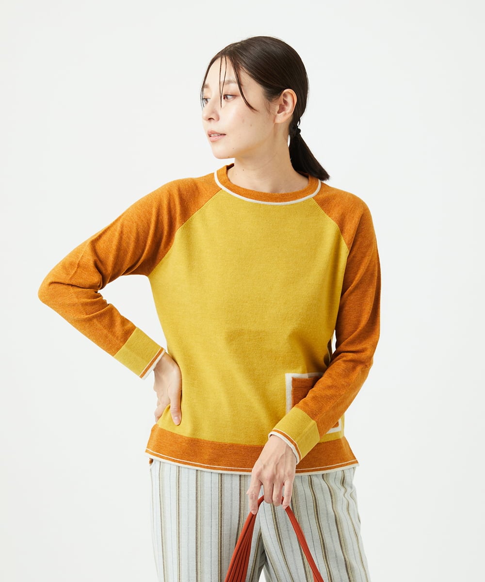 NGFAF13210 GIANNI LO GIUDICE(ジャンニ ロ ジュディチェ) バイカラーポケットニット マスタード