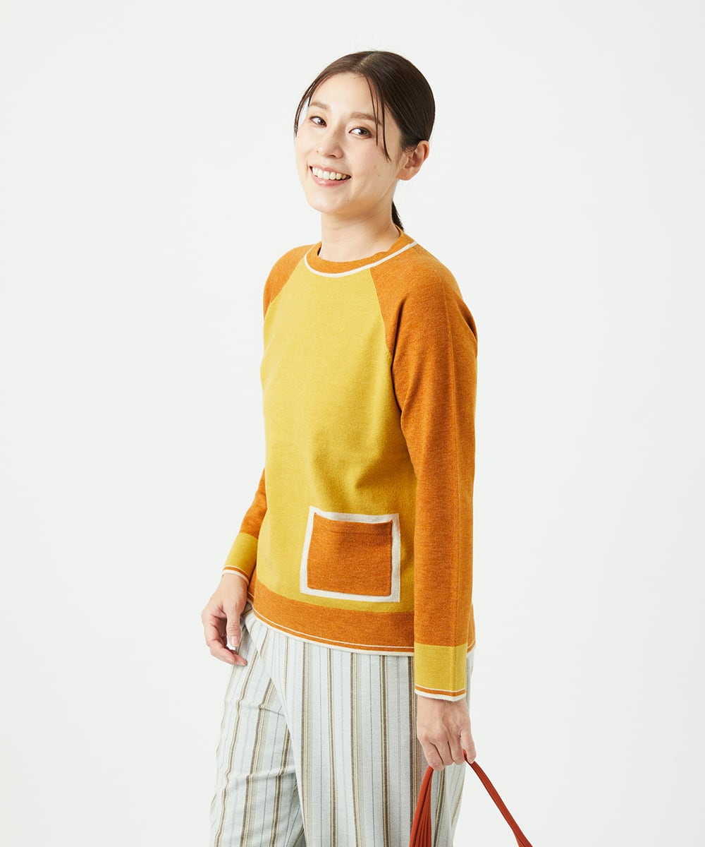 NGFAF13210 GIANNI LO GIUDICE(ジャンニ ロ ジュディチェ) バイカラーポケットニット マスタード