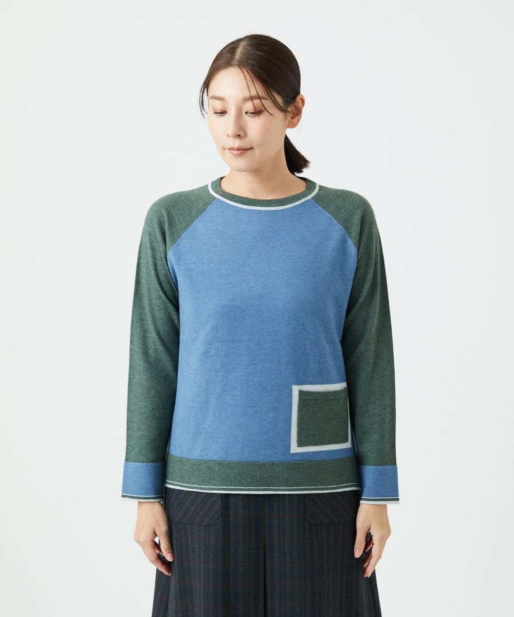 NGFAF13210 GIANNI LO GIUDICE(ジャンニ ロ ジュディチェ) バイカラーポケットニット ブルー