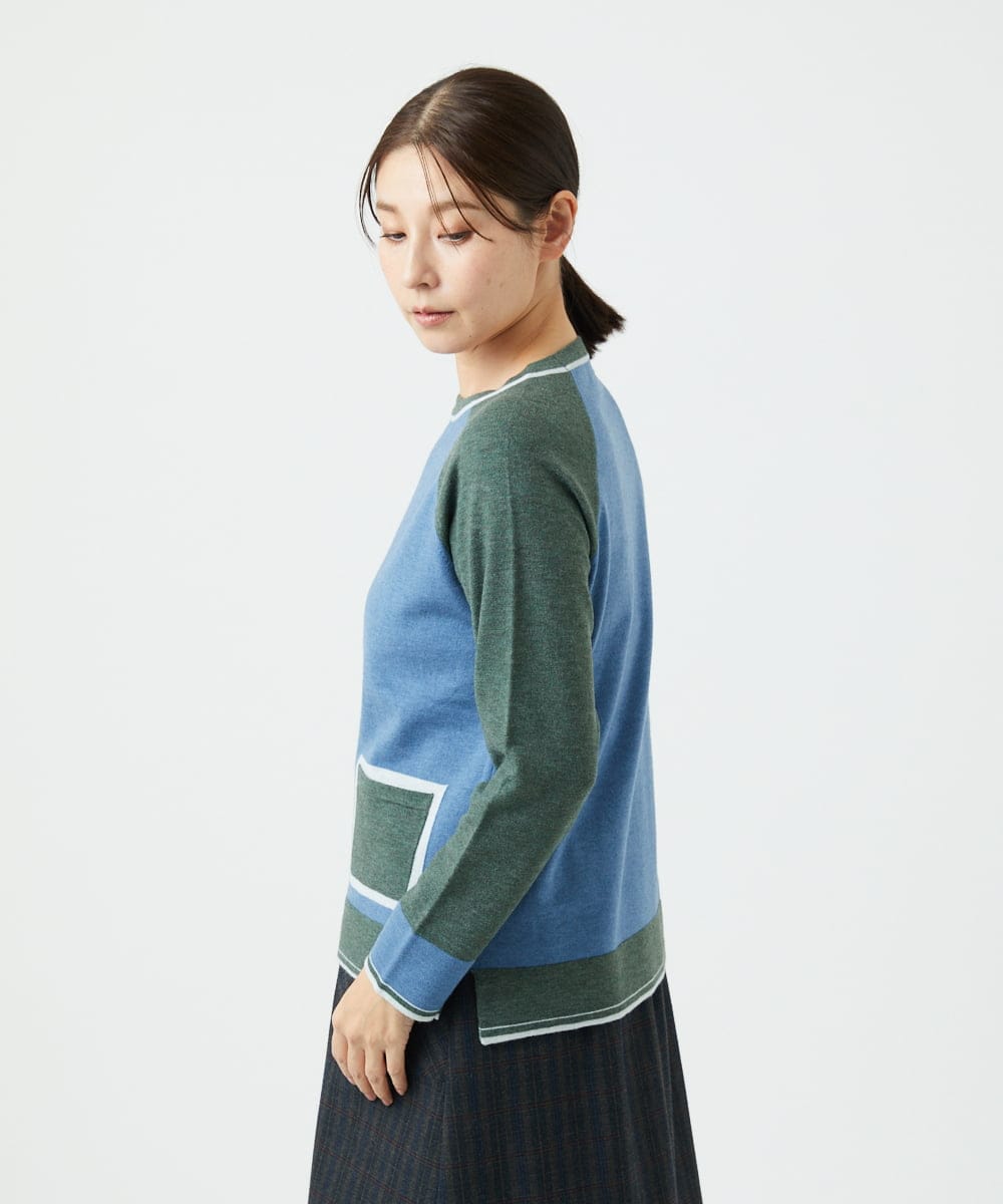 NGFAF13210 GIANNI LO GIUDICE(ジャンニ ロ ジュディチェ) バイカラーポケットニット ブルー