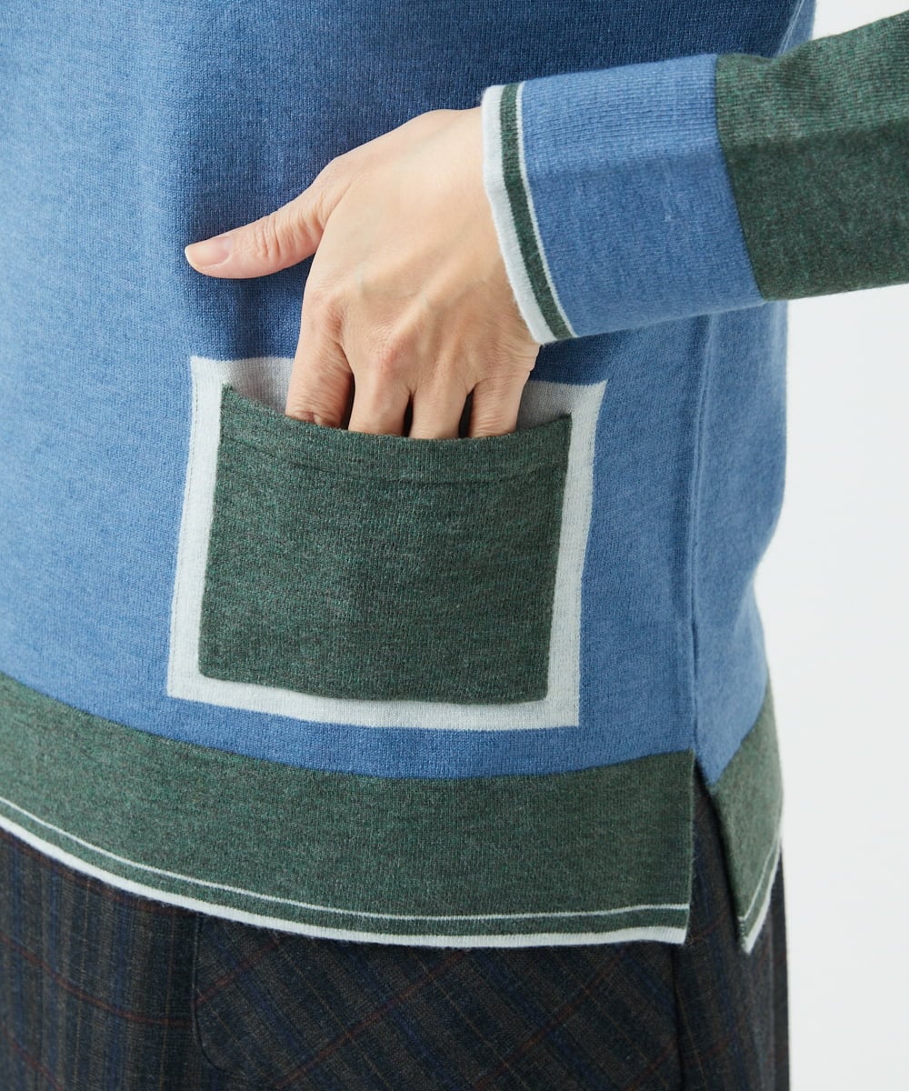 NGFAF13210 GIANNI LO GIUDICE(ジャンニ ロ ジュディチェ) バイカラーポケットニット ブルー