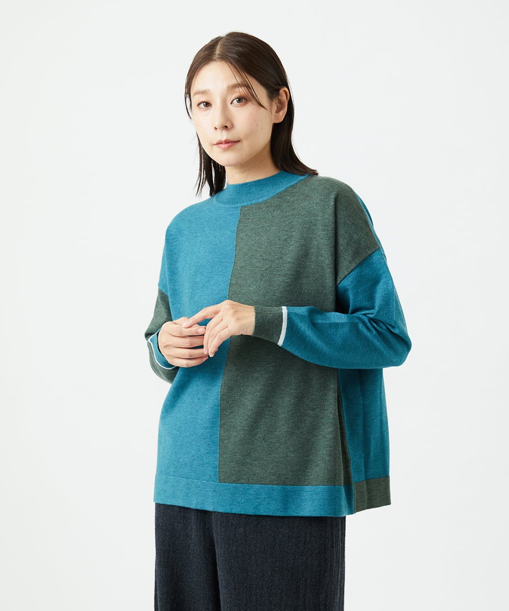 NGFAF14220 GIANNI LO GIUDICE(ジャンニ ロ ジュディチェ) バイカラーニット ブルー