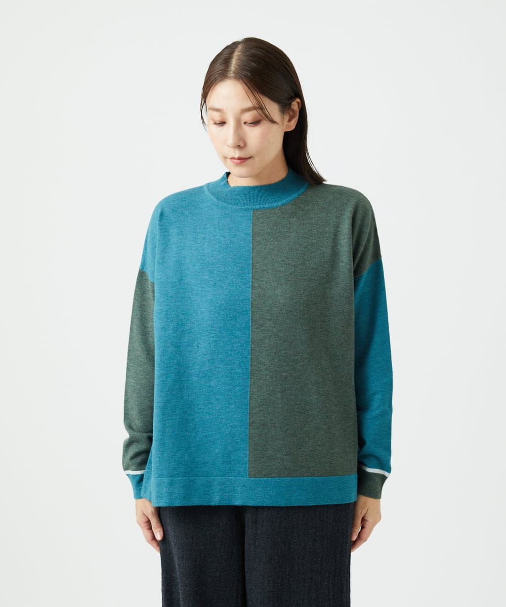 NGFAF14220 GIANNI LO GIUDICE(ジャンニ ロ ジュディチェ) バイカラーニット ブルー