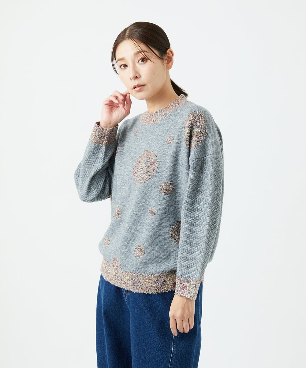 NGFCE53270 GIANNI LO GIUDICE(ジャンニ ロ ジュディチェ) [洗える]ドットインターシャニット グレー