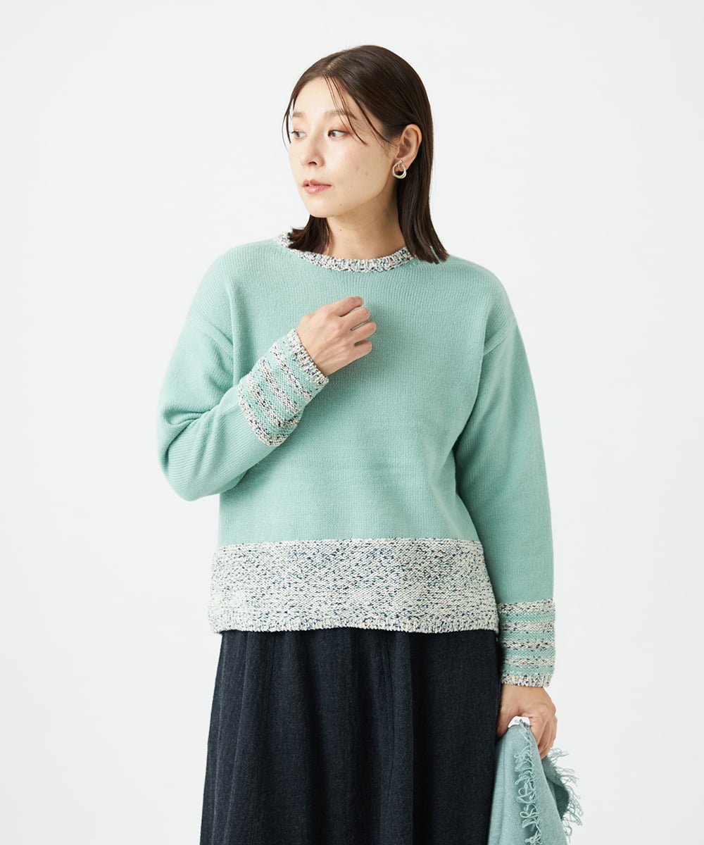 NGFCF50250 GIANNI LO GIUDICE(ジャンニ ロ ジュディチェ) [洗える]カスリパネルボーダーニット グリーン