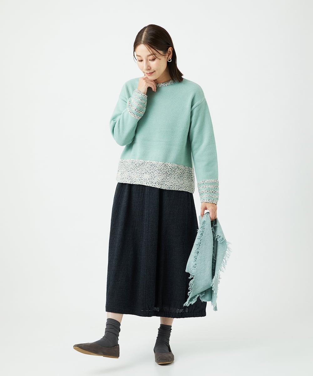 NGFCF50250 GIANNI LO GIUDICE(ジャンニ ロ ジュディチェ) [洗える]カスリパネルボーダーニット グリーン