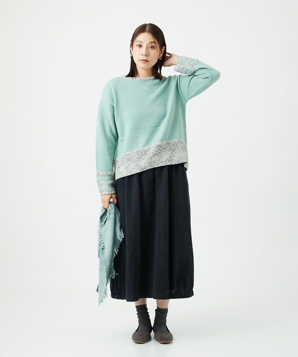 NGFCF50250 GIANNI LO GIUDICE(ジャンニ ロ ジュディチェ) [洗える]カスリパネルボーダーニット グリーン