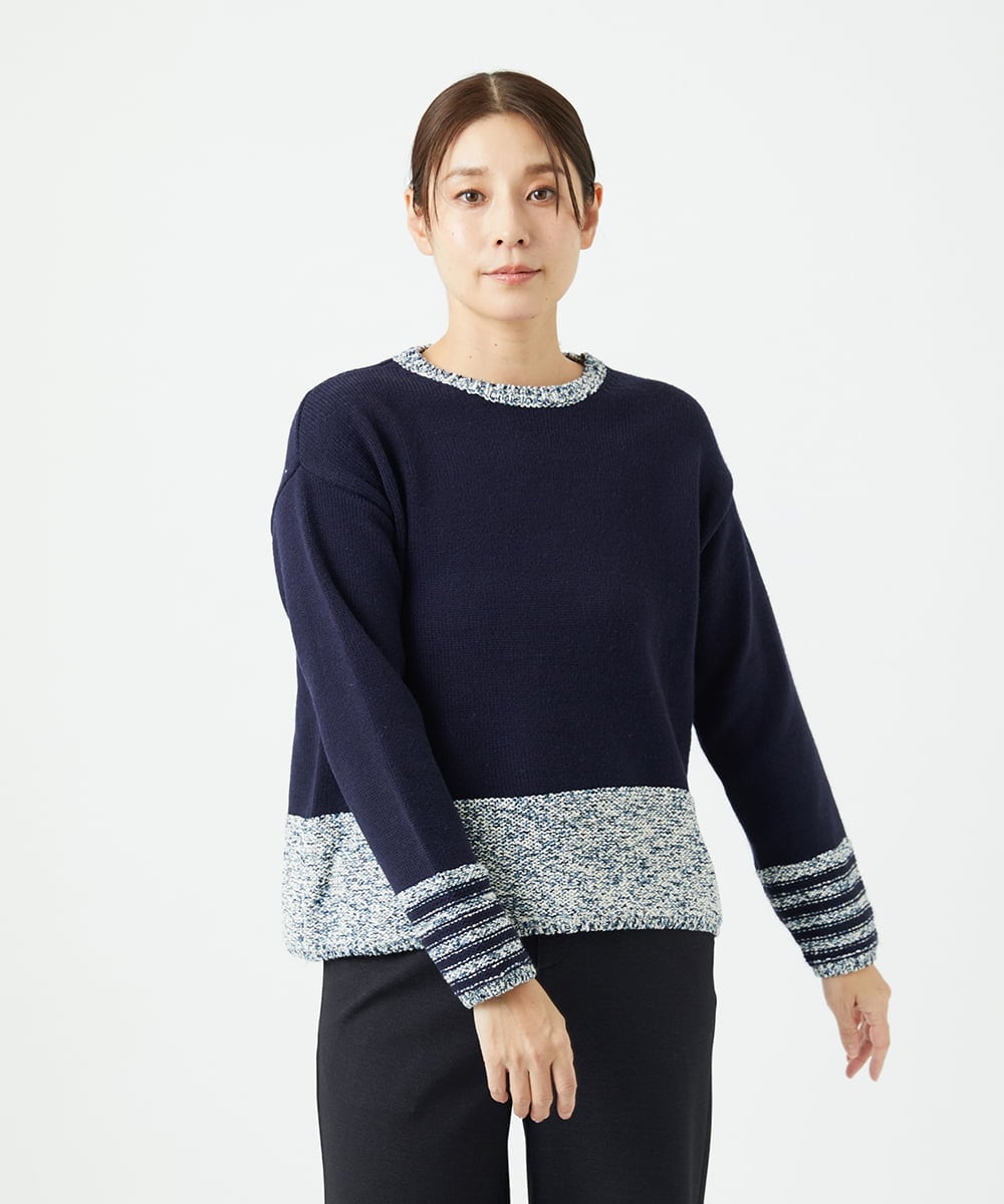 NGFCF50250 GIANNI LO GIUDICE(ジャンニ ロ ジュディチェ) [洗える]カスリパネルボーダーニット ネイビー