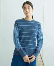 NGFCF61200 GIANNI LO GIUDICE(ジャンニ ロ ジュディチェ) [洗える]T/Cエコボーダーニット ブルー