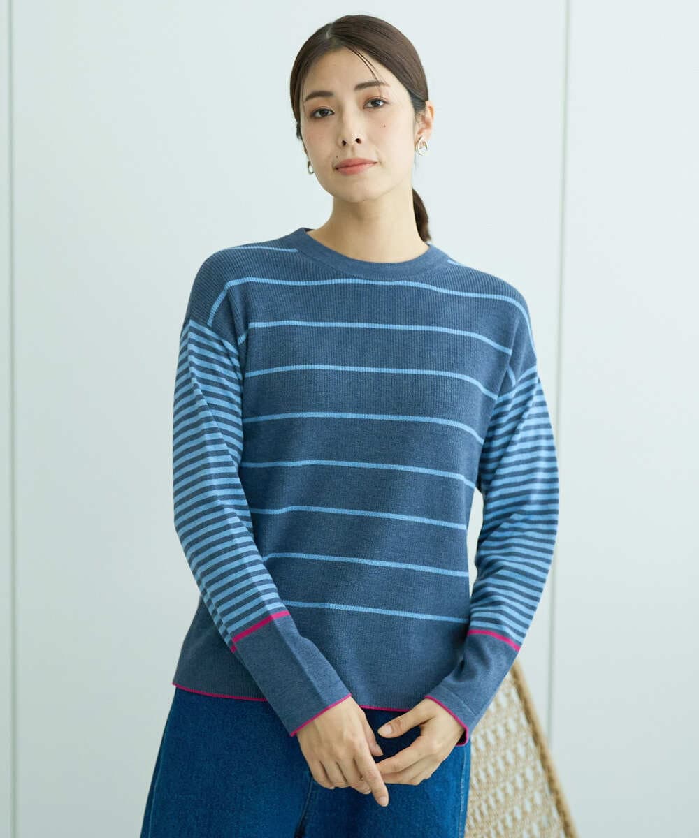 NGFCF61200 GIANNI LO GIUDICE(ジャンニ ロ ジュディチェ) [洗える]T/Cエコボーダーニット ブルー