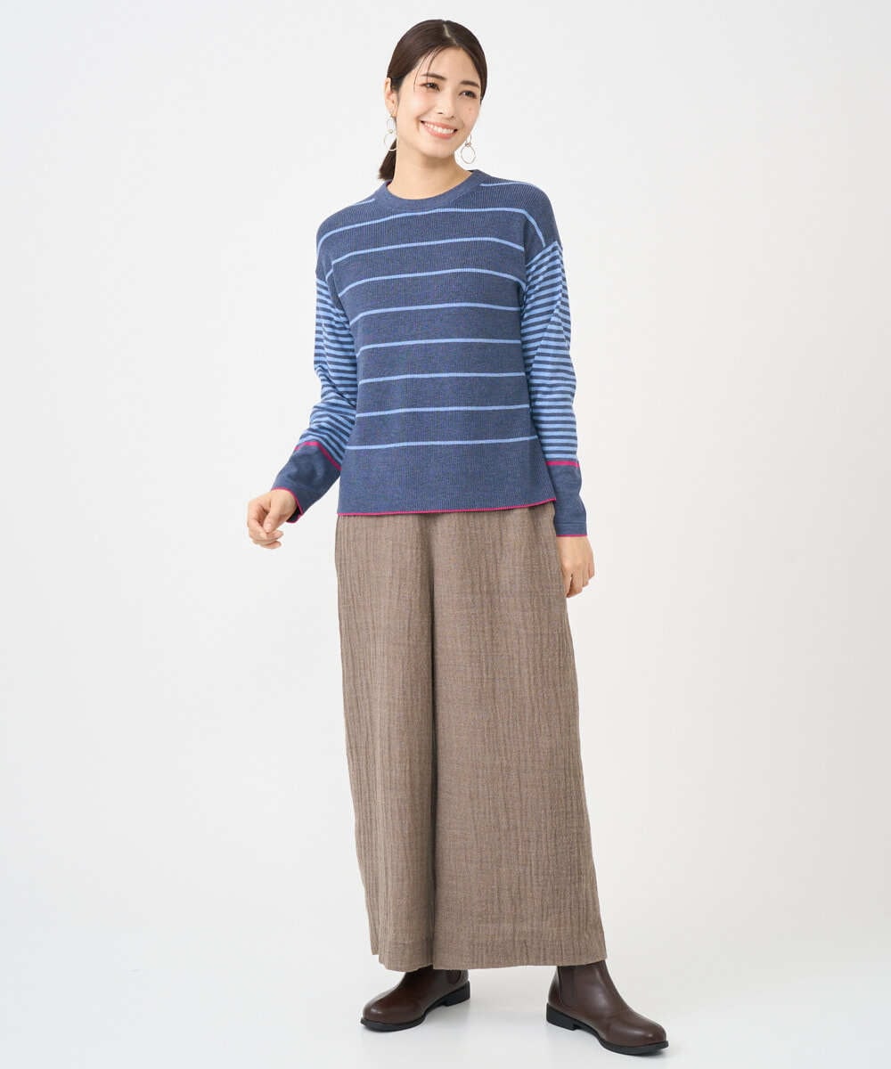 NGFCF61200 GIANNI LO GIUDICE(ジャンニ ロ ジュディチェ) [洗える]T/Cエコボーダーニット ブルー