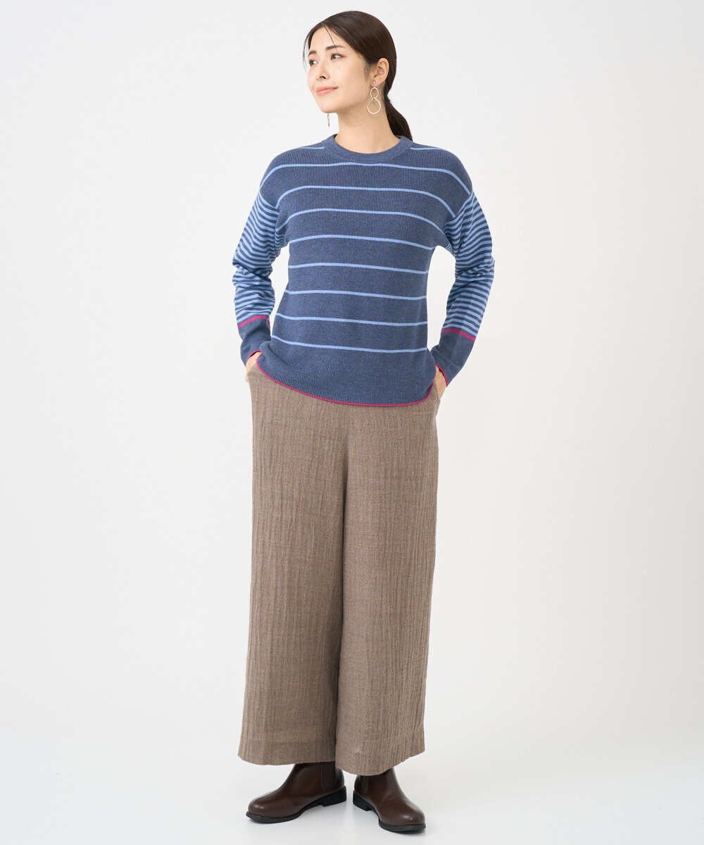 NGFCF61200 GIANNI LO GIUDICE(ジャンニ ロ ジュディチェ) [洗える]T/Cエコボーダーニット ブルー