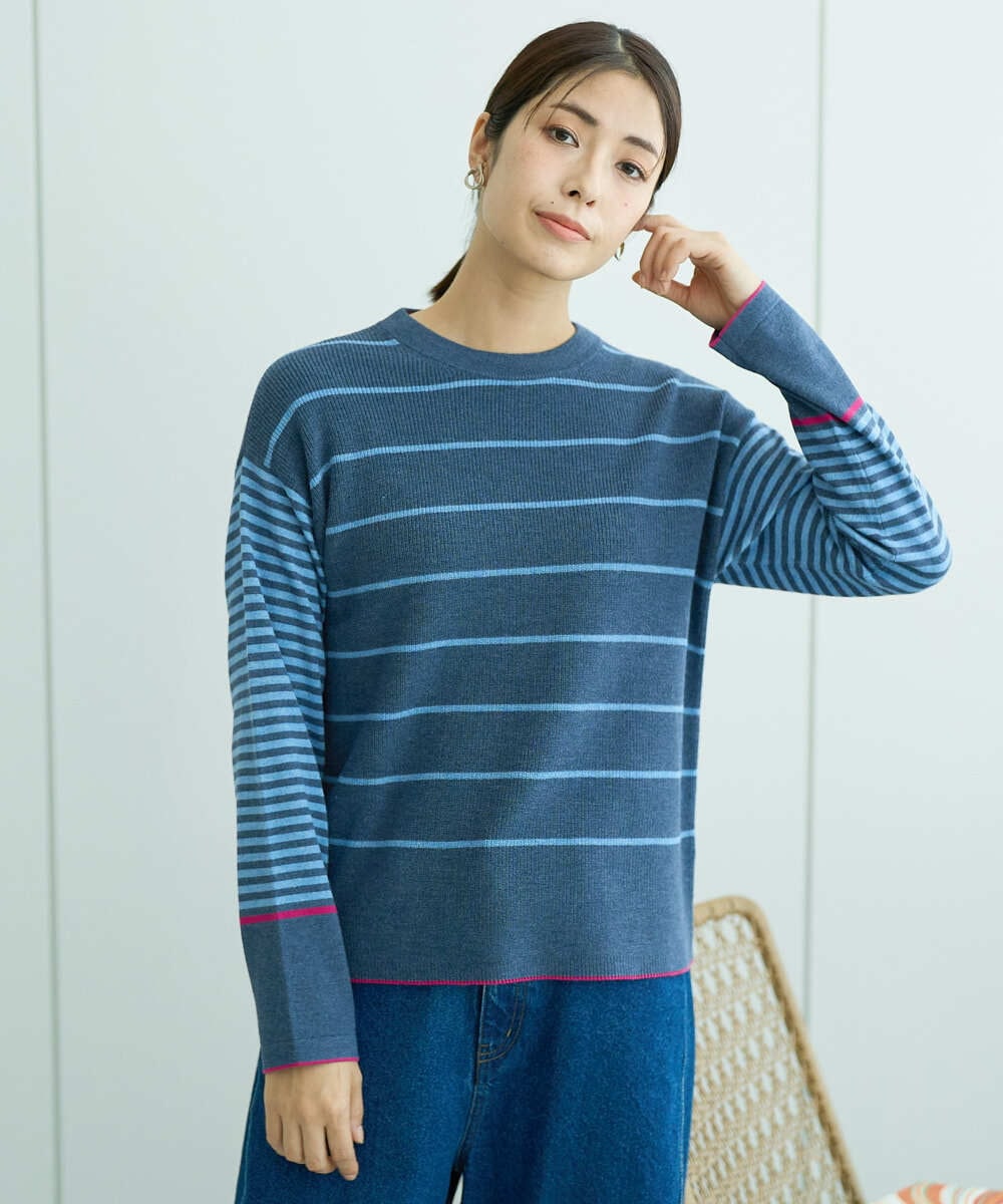 NGFCF61200 GIANNI LO GIUDICE(ジャンニ ロ ジュディチェ) [洗える]T/Cエコボーダーニット ブルー