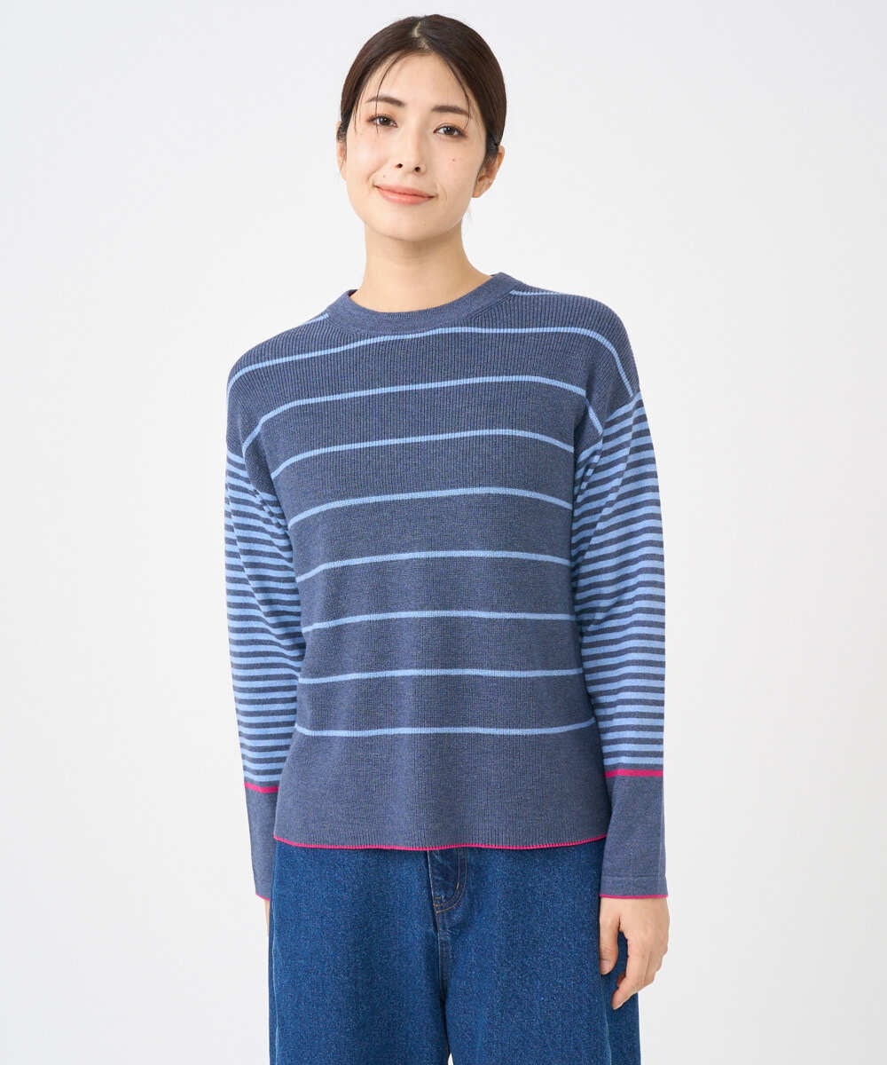 NGFCF61200 GIANNI LO GIUDICE(ジャンニ ロ ジュディチェ) [洗える]T/Cエコボーダーニット ブルー