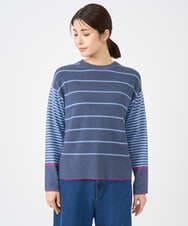 NGFCF61200 GIANNI LO GIUDICE(ジャンニ ロ ジュディチェ) [洗える]T/Cエコボーダーニット ブルー