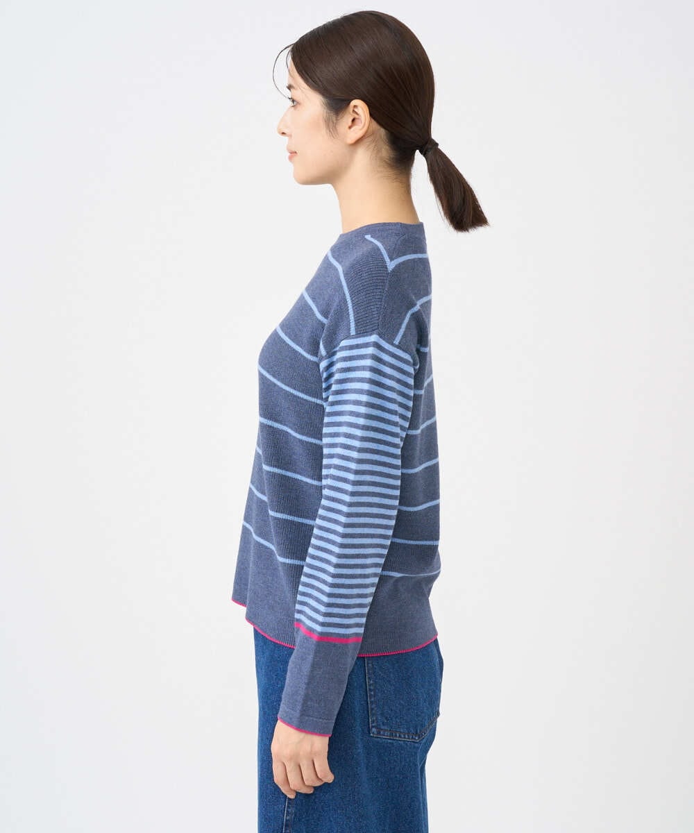 NGFCF61200 GIANNI LO GIUDICE(ジャンニ ロ ジュディチェ) [洗える]T/Cエコボーダーニット ブルー