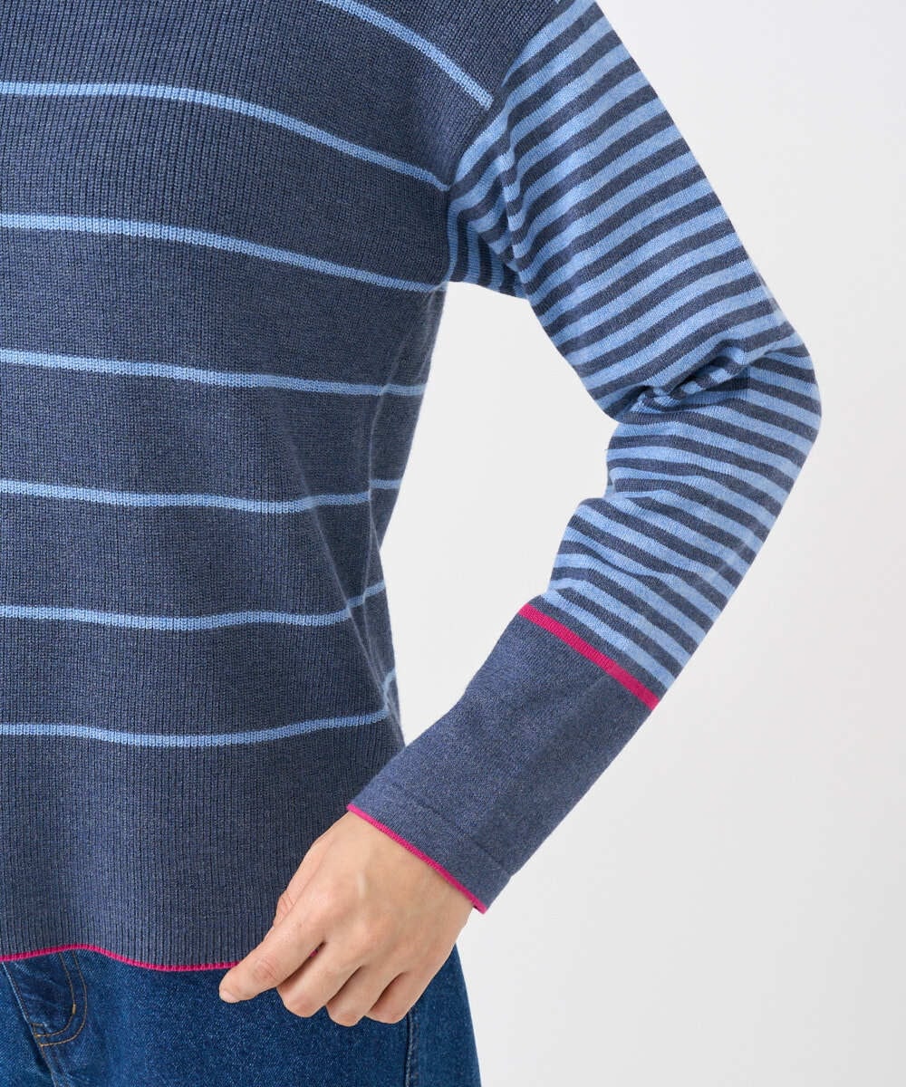 NGFCF61200 GIANNI LO GIUDICE(ジャンニ ロ ジュディチェ) [洗える]T/Cエコボーダーニット ブルー