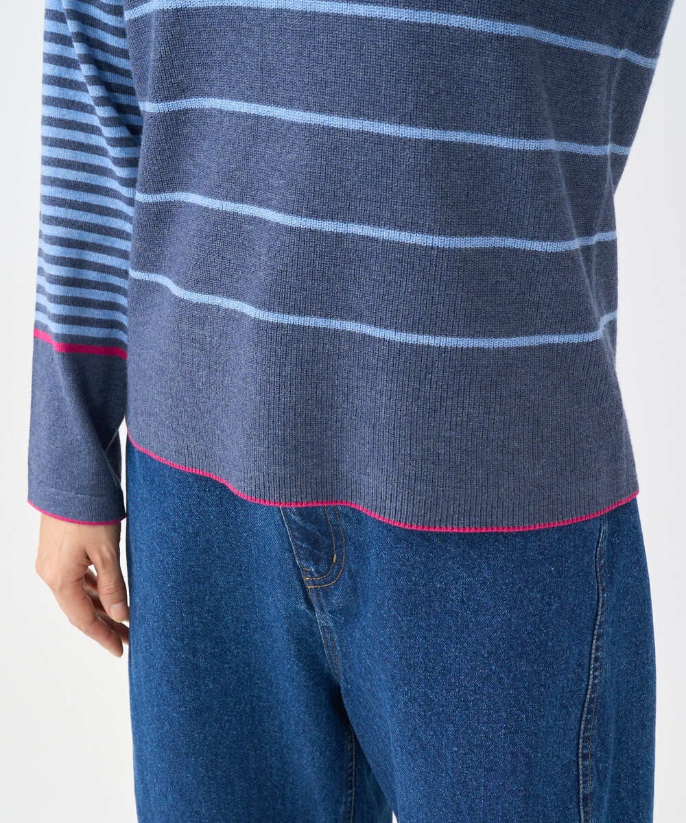 NGFCF61200 GIANNI LO GIUDICE(ジャンニ ロ ジュディチェ) [洗える]T/Cエコボーダーニット ブルー