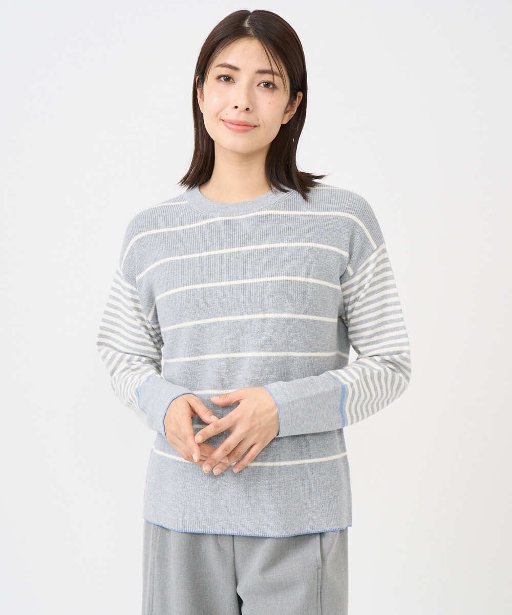 NGFCF63200 GIANNI LO GIUDICE(ジャンニ ロ ジュディチェ) [洗える]T/Cエコボーダーニット ライトグレー