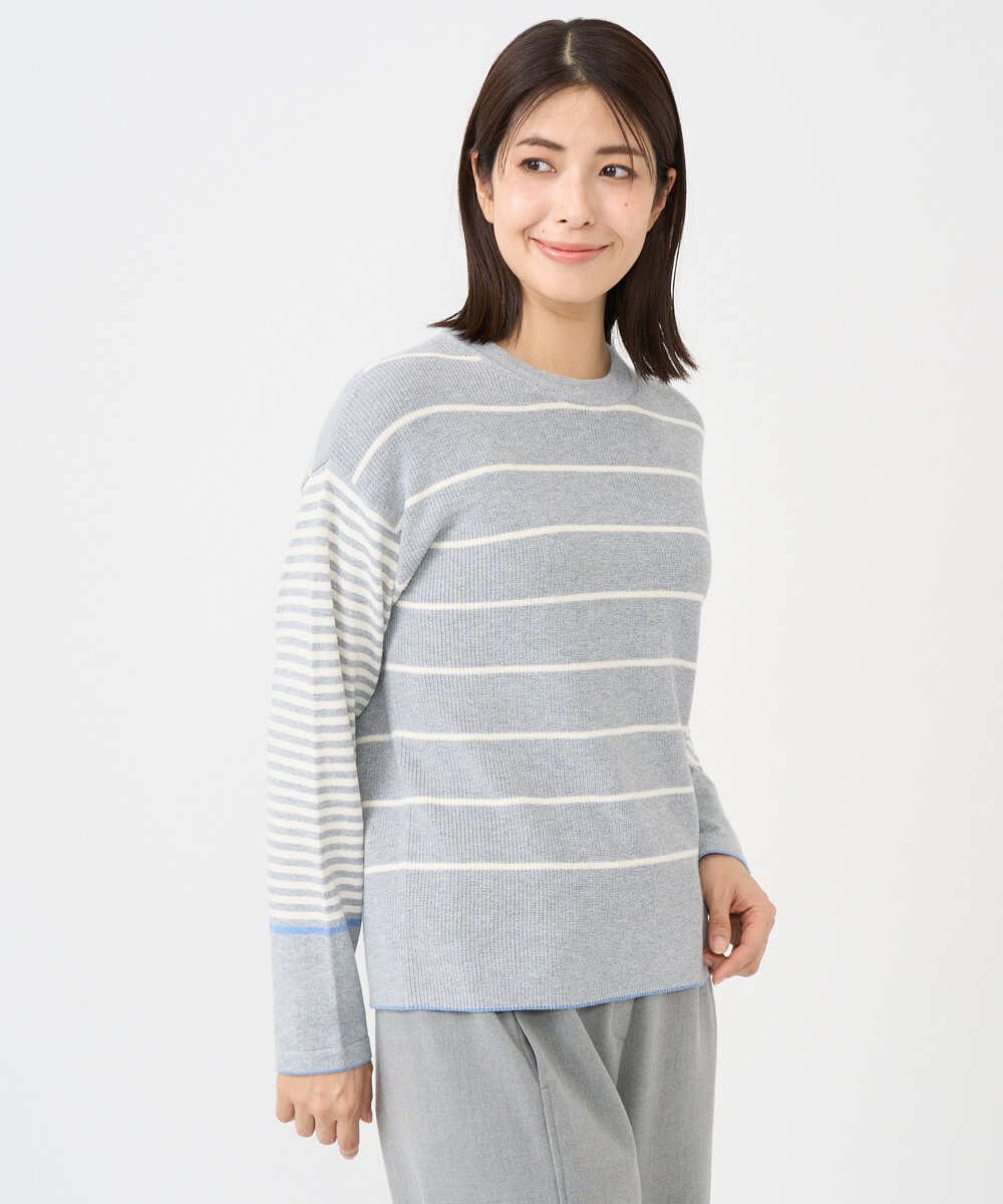 NGFCF63200 GIANNI LO GIUDICE(ジャンニ ロ ジュディチェ) [洗える]T/Cエコボーダーニット ライトグレー