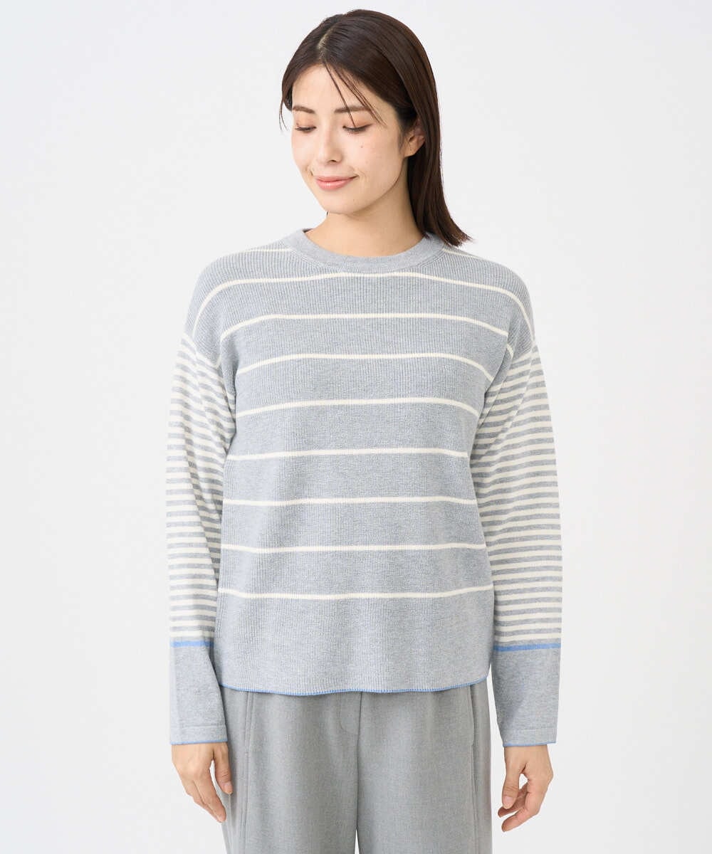 NGFCF63200 GIANNI LO GIUDICE(ジャンニ ロ ジュディチェ) [洗える]T/Cエコボーダーニット ライトグレー