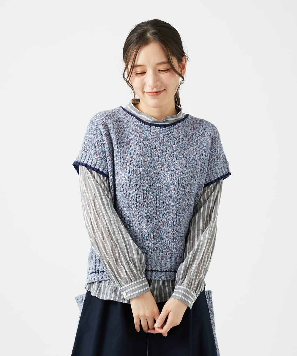 NGFED12270 GIANNI LO GIUDICE(ジャンニ ロ ジュディチェ) 綿麻ニットベスト ブルー