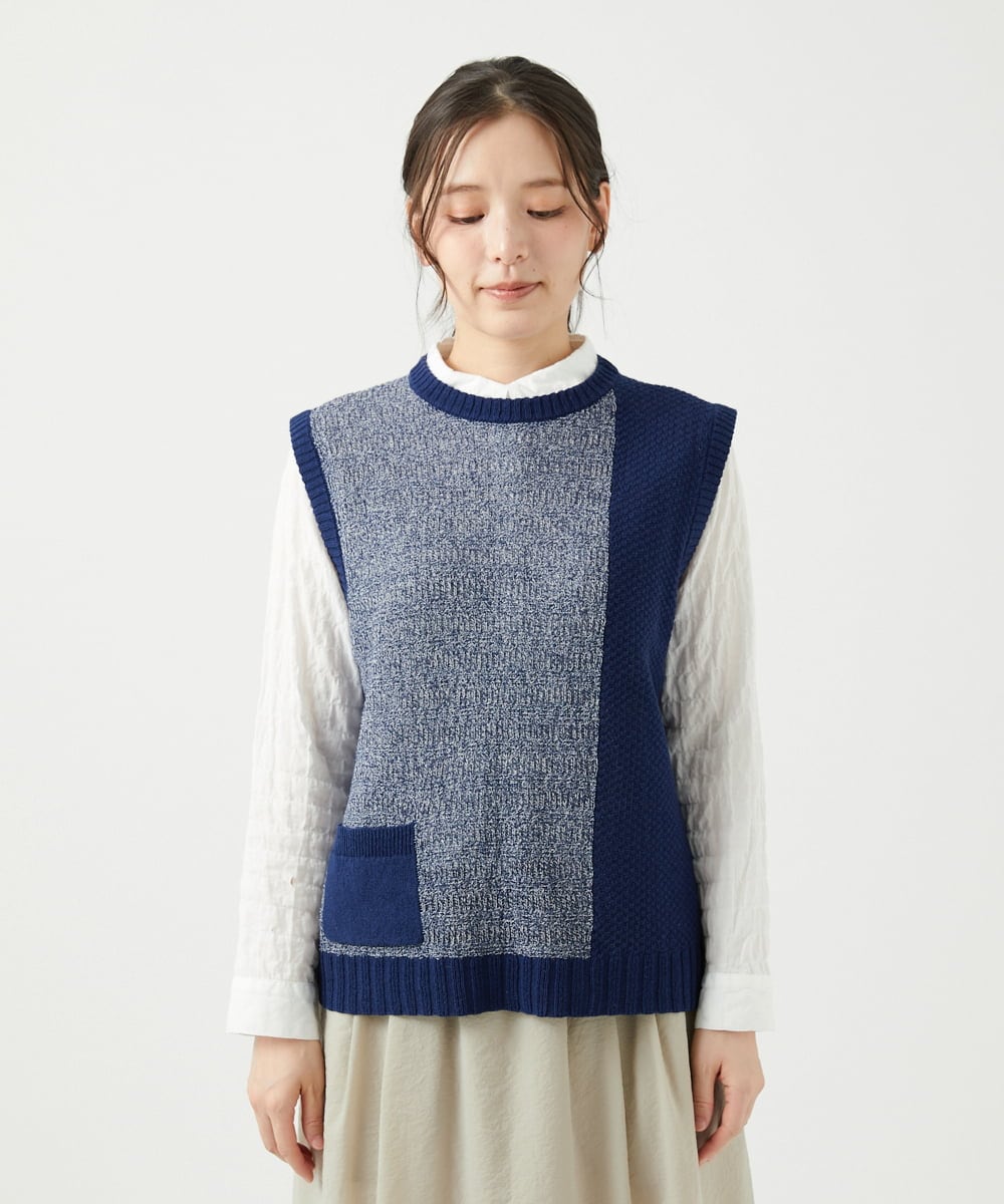 NGFEF13250 GIANNI LO GIUDICE(ジャンニ ロ ジュディチェ) [洗える]コットン杢ニットベスト ネイビー